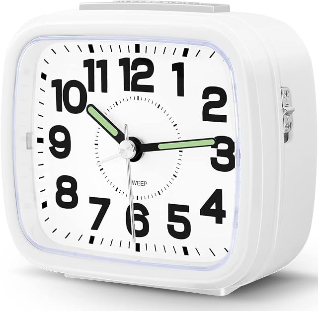 HOPSEM Silent Alarm Clocks Bedside Battery Powered Clocks for Bedrooms Non Ticking Table Clock Large Clear Dial and Hands Display Snooze Night Light Function for Home
