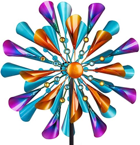 Colorful Wind Spinners Outdoor Kinetic Wind Spinner Metal Wind Catcher Large Windmills Spinner Wind Sculpture Flower Wind Spinners Ornaments for Outdoor Yard Patio Lawn Garden Decorations