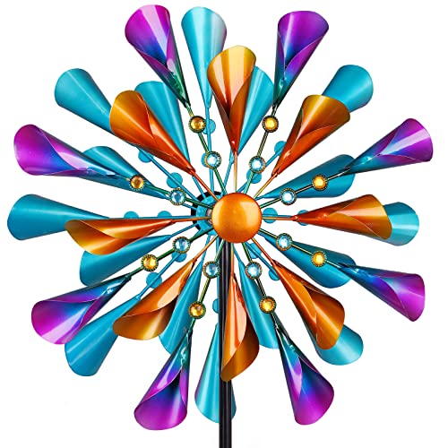 Colorful Wind Spinners Outdoor Kinetic Wind Spinner Metal Wind Catcher Large Windmills Spinner Wind Sculpture Flower Wind Spinners Ornaments For Outdoor Yard Patio Lawn Garden Decorations #TOP2