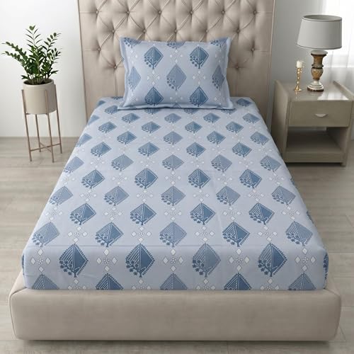 Image of Mafatlal 186 TC Grace Cotton Bedsheet for Single Bed | 154 x 228 cm | Soft, Durable & Breathable Fabric | Includes Pillow Cover