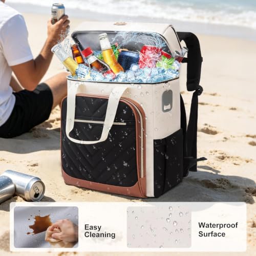 Image of Backpack Cooler Insulated Leakproof, Soft Cooler for Outdoor Camping Hiking | 7.5x13x18in, leakproof liner, waterproof oxford, multi pockets, wine opener, for camping hiking picnic fishing