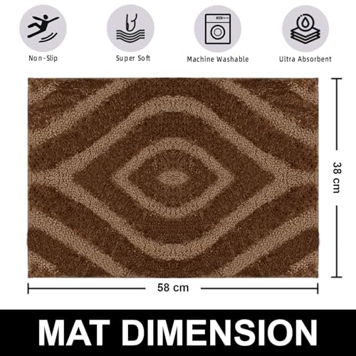 Image of Luxe Home Super Soft Microfiber Bath Mats Non-Slip TPR Backing Scotland Diamond Water Soak Bathroom Mat & Door Mats for Home Combo (38x58 cm) - Sea Coffee