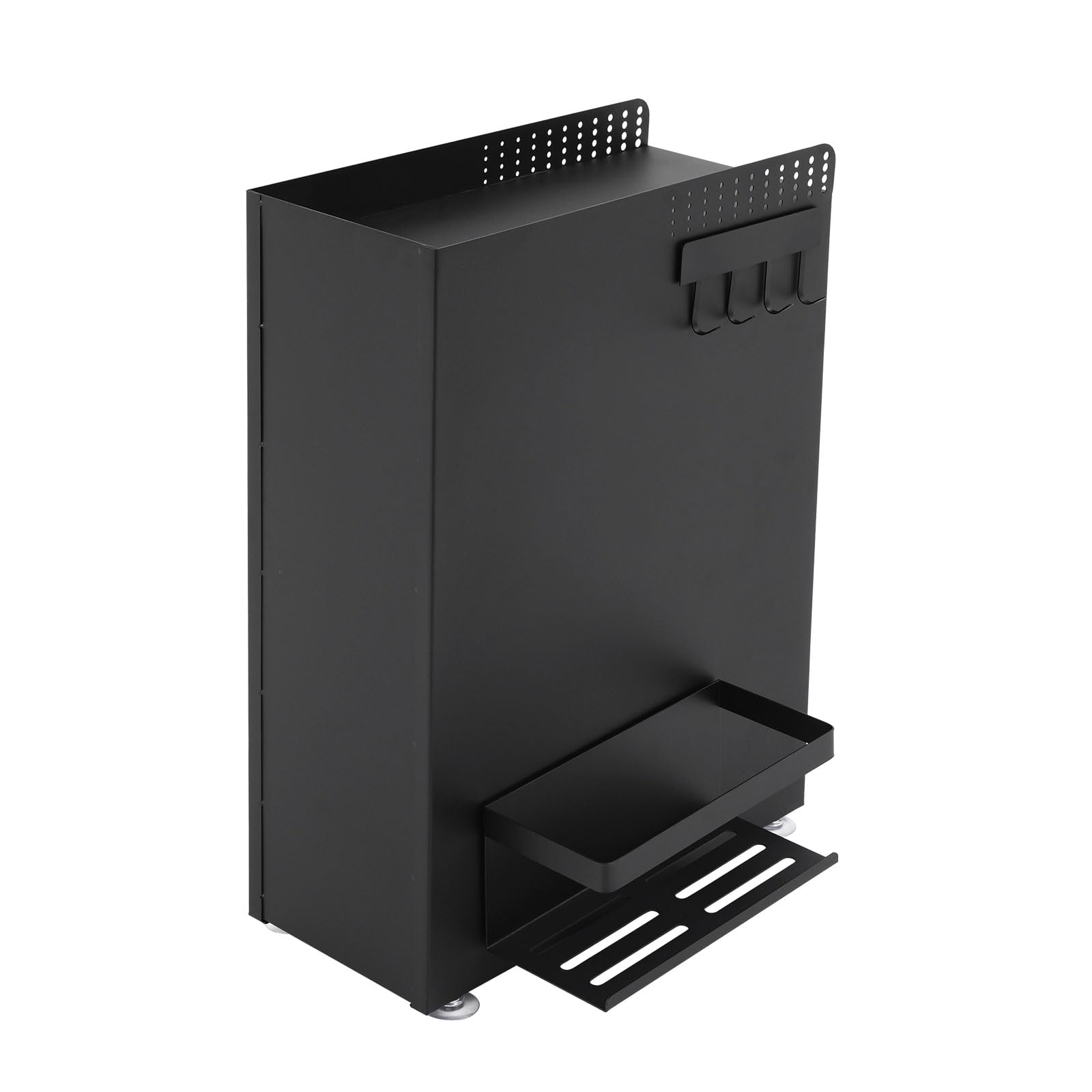 Gewürzregal Küche 3 Etagen mit 2 Schubladen und 4 Seitenhaken, Küchenregal | Kohlenstoffstahl Tisch Organizer mit Topfdeckelhalter, 36x25x51 cm, für Gewürze Utensilien