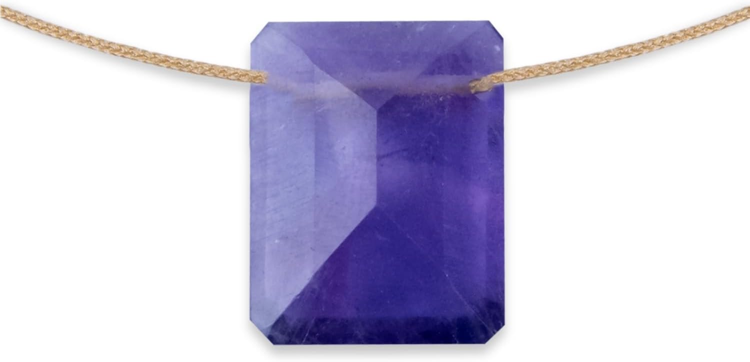 Sol N Touch Chakra Series - Natural Gemstone Necklaces for Women - Rectangular Cut Faceted Cute Necklaces Gifts for Women & Teens - 17"-19" long Nylon-coated Monofilament 0.03" thick Cord