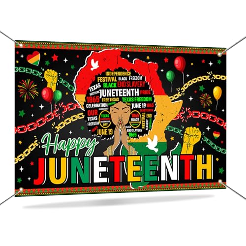 Mocsicka Juneteenth Backdrop Banner Happy Juneteenth Decorations Banner African American June 19th Independence Day Decorations Indoor Outdoor Office Party Supplies 70.8 x 43.3 Inch