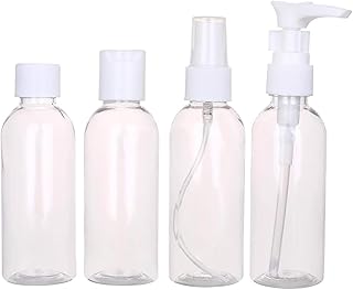 زجاجات بخاخ بلاستيكية شفافة للسفر، علب مستحضرات تجميل قابلة لإعادة الملء مع موزع مضخة، سعة 100 جم، 4 قطع، غسيل يدوي فقط - متعددة الألوان