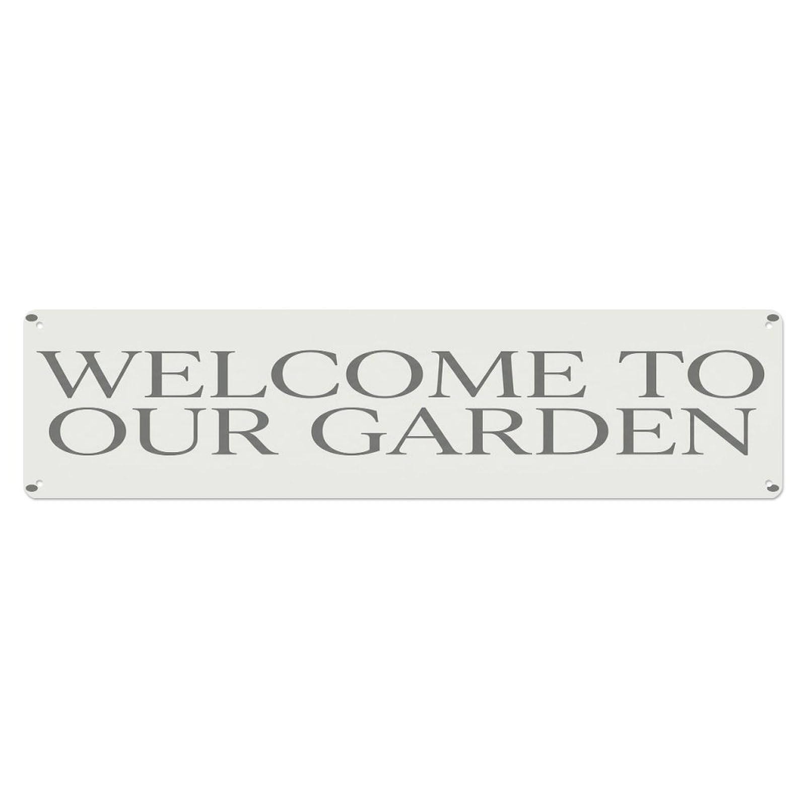Vintage Welcome to Our Garden Eggshell Metal Tin Sign