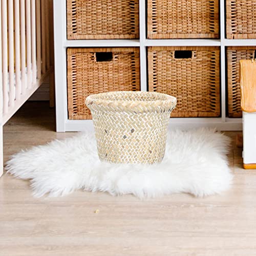 Image of Alipis Rattan Woven Trash Basket with Lid 7.08 X 7.08 X 5.51 in Versatile Waste Basket for Kitchen Bedroom Bathroom Toy Storage Home Organization
