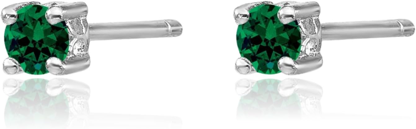 IceCarats 925 Sterling Silver 0.20 carat Lab Green Emerald Small Stud Earrings 3mm Round Cut, Prong Set, Butterfly Back For Her