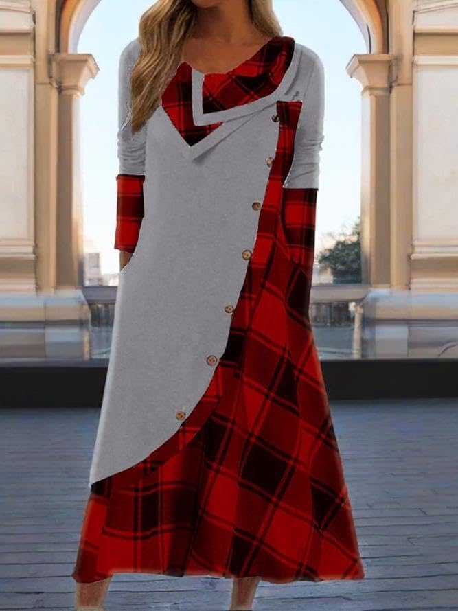 Winter Dresses for Women Wedding Guests Casual Cute Heart Long Sleeve Tiered Maxi Dress with Pockets Plus Size - Image 5