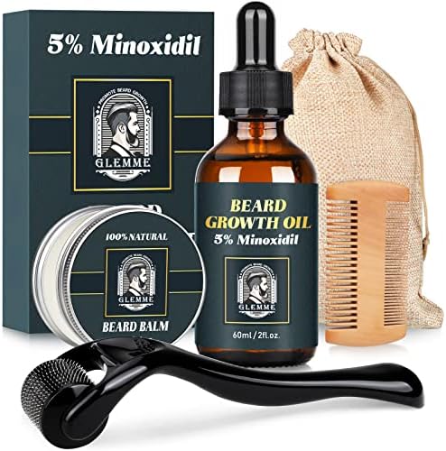 5% Minoxidil Beard Growth Kit Beard Derma Roller Beard Growth Oil for Men, Beard Roller Microneedle Roller 0.25mm for Men Mustache Patchy Beard Growth