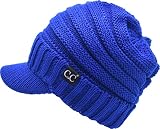 C.C Trendy Warm Oversized Chunky Soft Oversized Ribbed Slouchy Knit Hat with Visor Brim (Royal Blue)