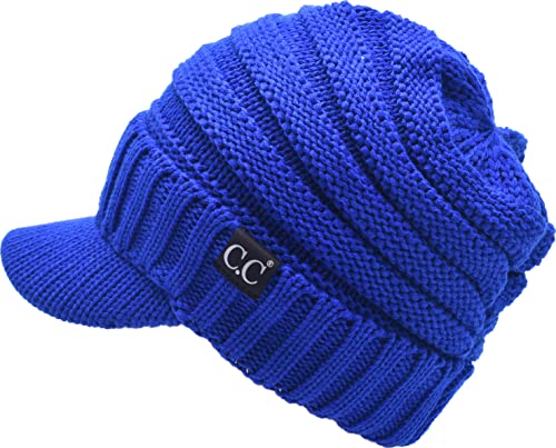 Image of C.C Trendy Warm Oversized Chunky Soft Oversized Ribbed Slouchy Knit Hat with Visor Brim
