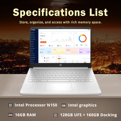 Image of HP Stream 14 inch HD Student & Business Laptop, Intel Processor N150, 16GB RAM, 288GB Storage (128GB UFS + 160GB Docking Station), Intel Graphics, 1 Year Office 365, Wi-Fi 6, Win 11, Silver