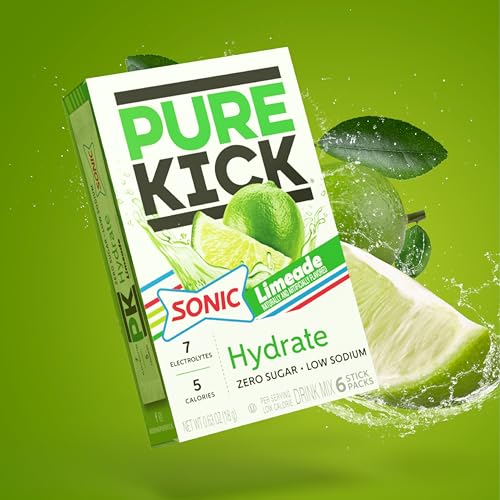Image of PURE KICK Hydration Singles to Go Drink Mix, Sonic Limeade, Includes 12 Boxes with 6 Packets in Each Box, 72 Total Packets
