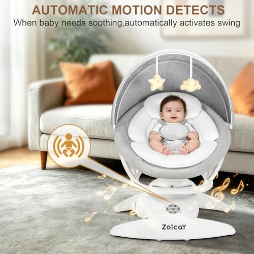 3-in-1 Baby Swing for Infants with Motion Detection, Infant Swing with 5 Speeds & 3 Swing Modes, 12 Lullabies, Electric Swing for Baby, Up to 25 lbs, White - Image 5