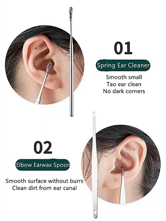 Image of Khedu Fab Ear Pick 6 Pc's with a Storage Box Earwax Removal Kit | Ear Cleansing Tool Set | Stainless Steel Spiral Ear Curette Ear Wax Remover Tool with Cleaning Brush (Pack of 1 kit)