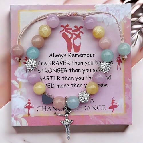 Image of DOLON Colorful Stones Handmade Crystal Ballet Charm Bracelet First Recital Stage Performance Dance Competition Encouragement Gift for Her