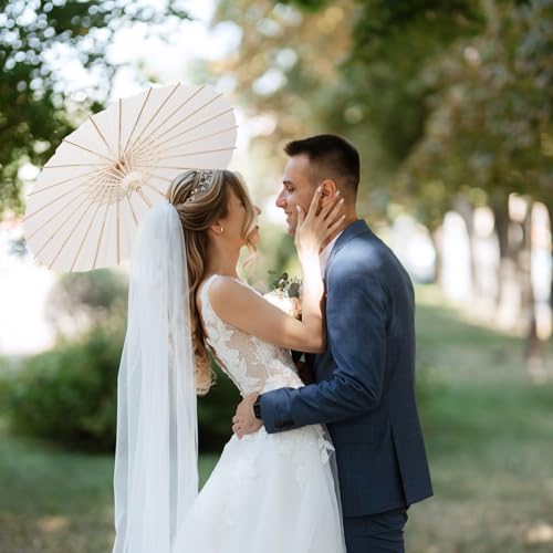 MBJZSL 30 Pack White Paper Umbrellas, 23.6 Inch Paper Parasol Umbrellas Chinese Japanese Style DIY Umbrellas Decorative Vintage Decor for Wedding Props