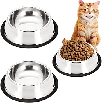 FUREVER FRIENDS Stainless Steel Dog Accessories, Dog Bowls with Anti-Skid Rubber Base Set of 3, 200ML, Pet Feeding Bowl for Dogs, Puppy Cat Kitten,Feed Water Wet Food-200ML (Pack of 3)