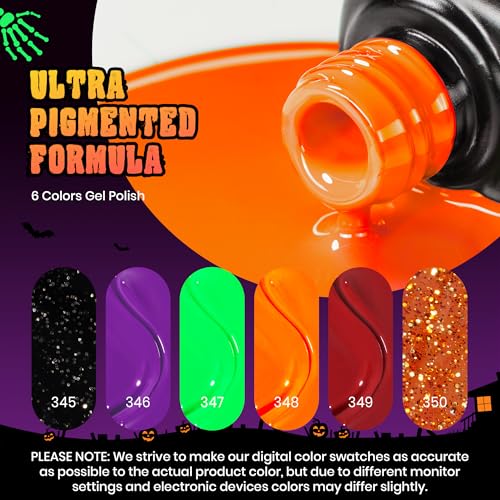 Image of Beetles Gel Nail Polish Set - Hocus Pocus 6 Colors Gel Polish Orange Green Purple Black Red Glitter Colors, Soak Off Nail Lamp UV LED Cured Nail Art Design Manicure Gift for Women