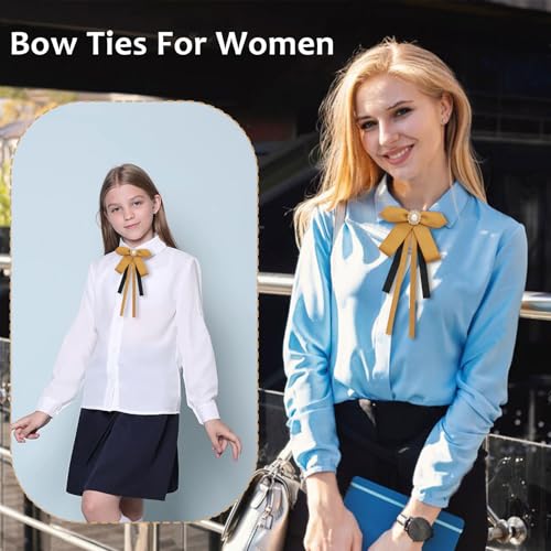 Image of LJBFNN Womens Bow Tie, Clip on Bow Ties Pre Tied Bowtie for Women Girls Ribbon Rhinestone Bow Tie for Shirt Uniform Wedding