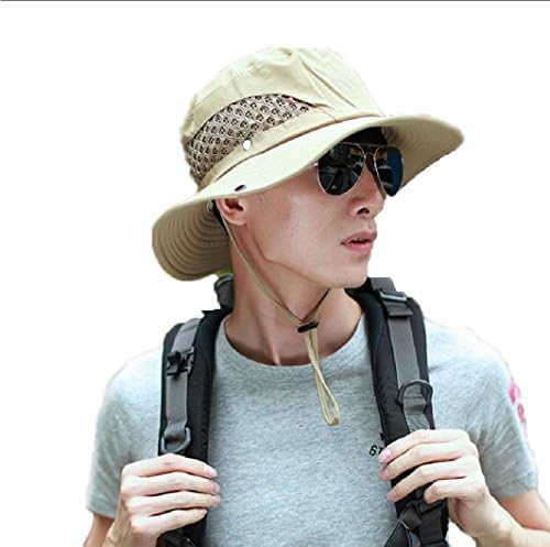 Outdoor Boonie Sun Hat For Women and Men, Wide Brim Summer Hat Waterproof for Fishing, Hiking, Camping, Boating and Outdoor Adventures Breathable Nylon & Mesh (Beige)