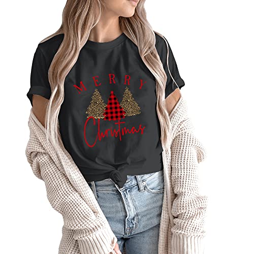 Image of Merry Christmas Family Shirts Plus Size Tops Couple Outfit Tee Parent-Child Short Sleeves Christmas Top