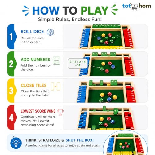 Image of Wooden Shut The Box Game | 4 Player Family Board Game | Math & Strategy Learning Toy for Kids & Adults | Screen-Free Family Fun