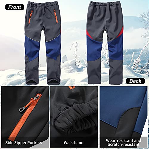 Toomett Boys Snow Cargo Pants,Girls Kids Outdoor Fleece-Lined Soft Shell Hiking Insulated Waterproof Pants,1510,Grey/Dark Blue-Xl(14-16 Years) #TOP2