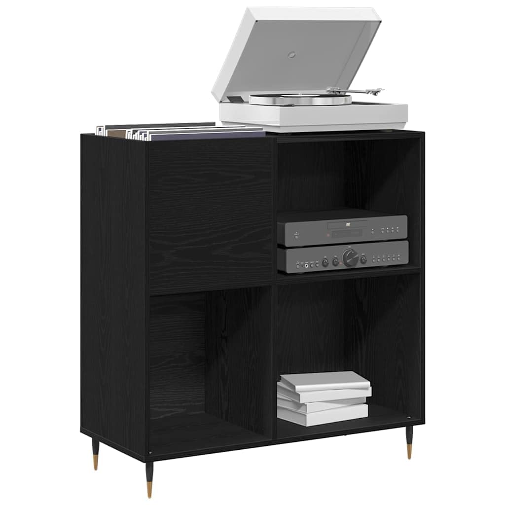 Armario para discos de vinilo con aspecto de roble negro, 85 x 38 x 89 cm, con 4 estantes para salón, cine en casa, vinilo, CD, DVD y estante HiFi