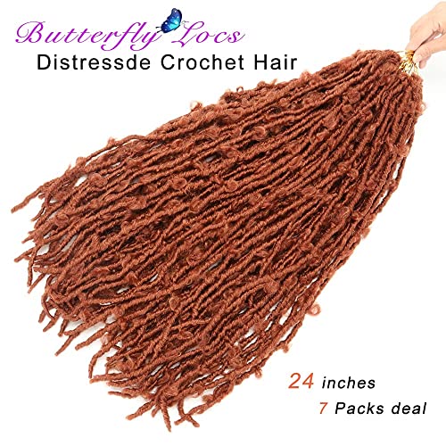 24 Inch Butterfly Locs Crochet Hair 7 Packs Distressed Faux Locs Crochet Hair For Black Women Pre Looped Natural Messy Butterfly Boho Locs Pre-Twisted Braids(24",7 Packs,350) #TOP1