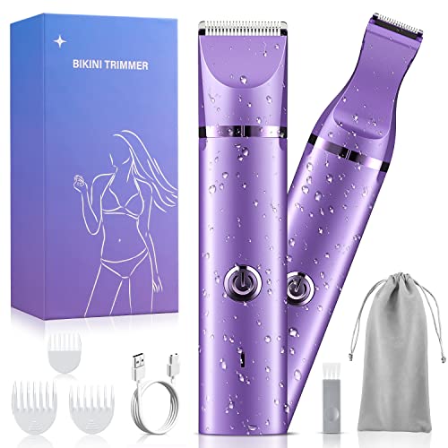 Yblntek Women's Bikini Trimmer, Rechargeable Electric Razor,Cordless Pubic Hair Trimmer,2 In 1 Lady Trimmer For Bikini,Arms,Legs,Underarms Hair Remover Device,Ipx7 Washable Wet/Dry Use (Purple) #TOP7