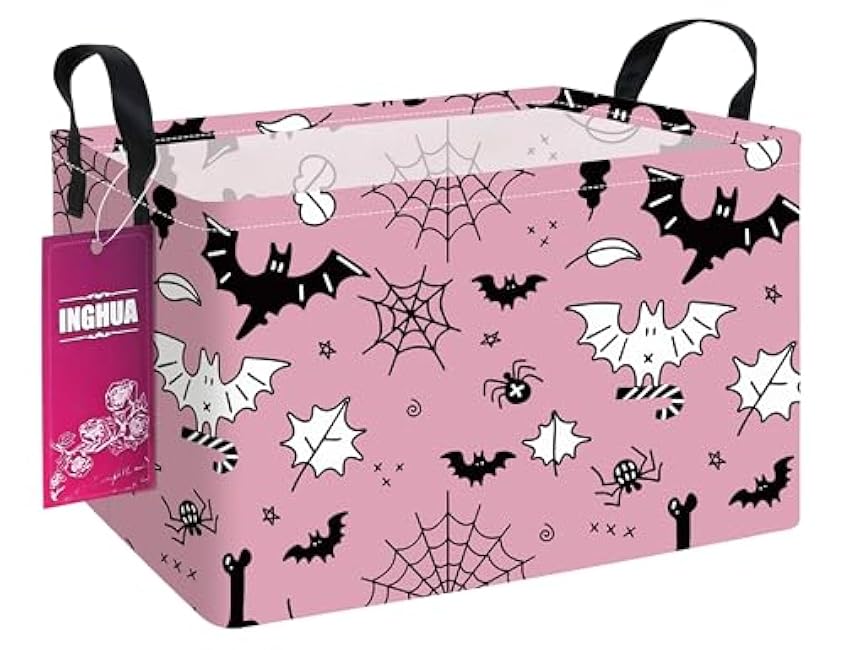 Rectangular Storage Basket Fabric Organizer Bin for Toys,Books,Clothes,Gifts,Pets-Perfect for Home,Office,Nursery,Dorm,Shelf(Rec-Pink hearts )