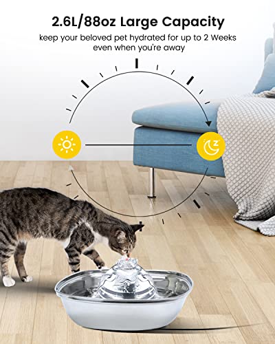 Cat Water Fountain Stainless Steel, UVCANY 2L/67oz Pet Drinking Fountain for Cats Inside, Ultra-Quiet & Dishwasher Safe… - Image 6