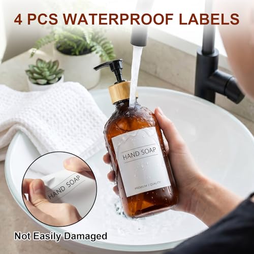 Image of KASUNTING Amber Soap Dispenser Plastic, Brown Dish Soap Dispenser with Bamboo Pump for Kitchen,17 Fl Oz Hand and Dish Dispenser Set for Bathroom, Farmhouse Liquid Soap and Lotion Dispensers Bottle