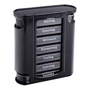 Schramm® Tablet Box zwart met zwarte schuifregelaars 7-daagse pillendoos tabletdoos tabletdoos tabletdoosjes tabletdoosjes tabletdoosjes pillen kunnen wekelijks gedoseerd worden