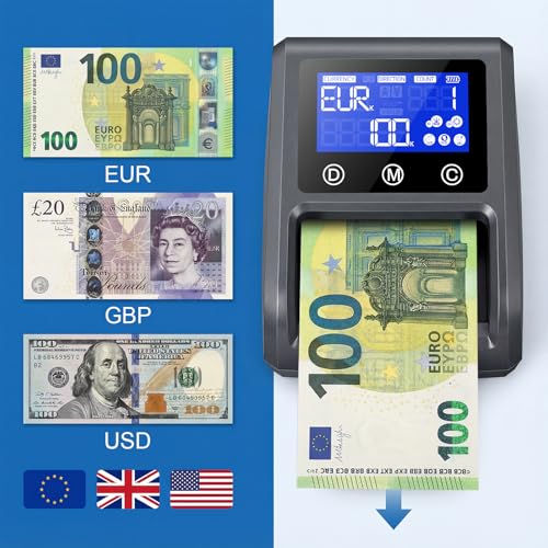 Geldscheinprüfer mit 3.2’’Digitalbildschirm, Falschgeld Prüfer mit Gesamtwert und Additions Funktion, 4-Wege-Orientierung und Nachverfolgbaren Aufzeichnungen, Kompatibel EUR/USD/GBP