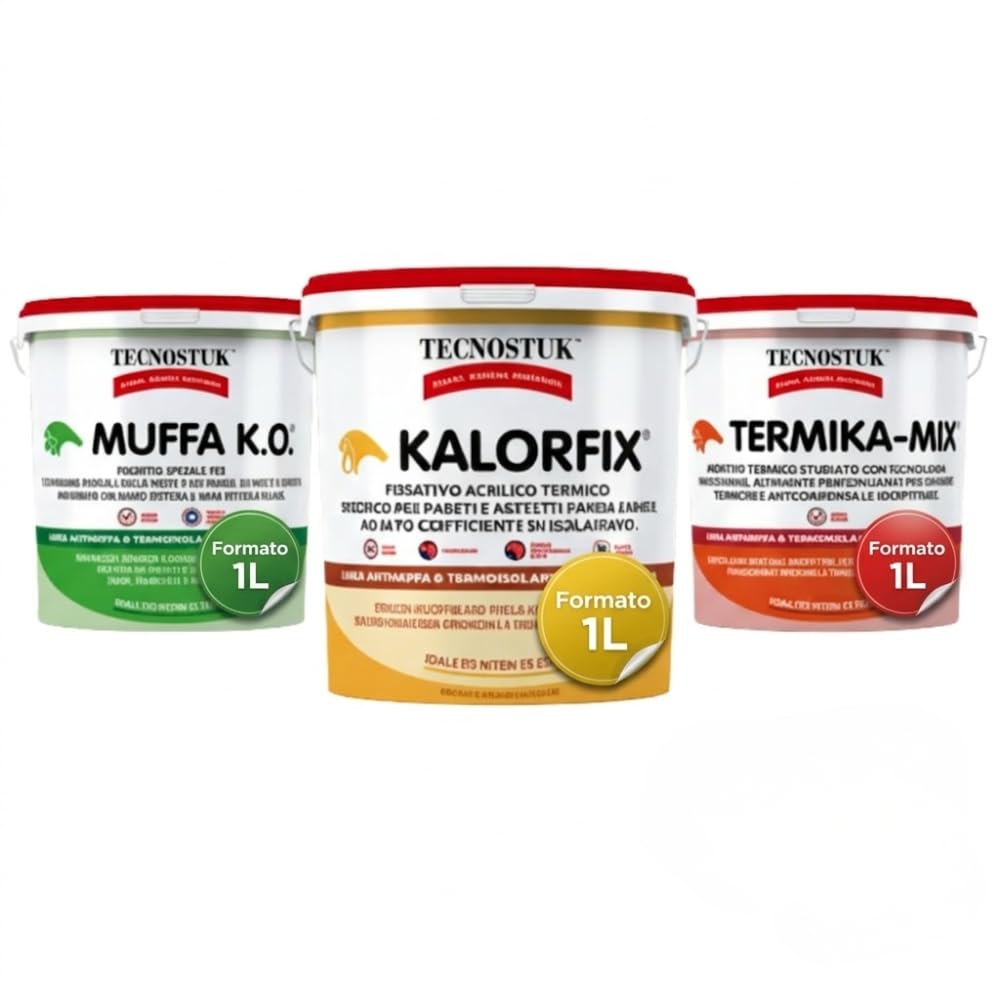 TECNOSTUK KIT Professionale Antimuffa Per Muffa Poco Radicata Muffa K.O. 1L + Kalorfix 1L + Termika-Mix 1L