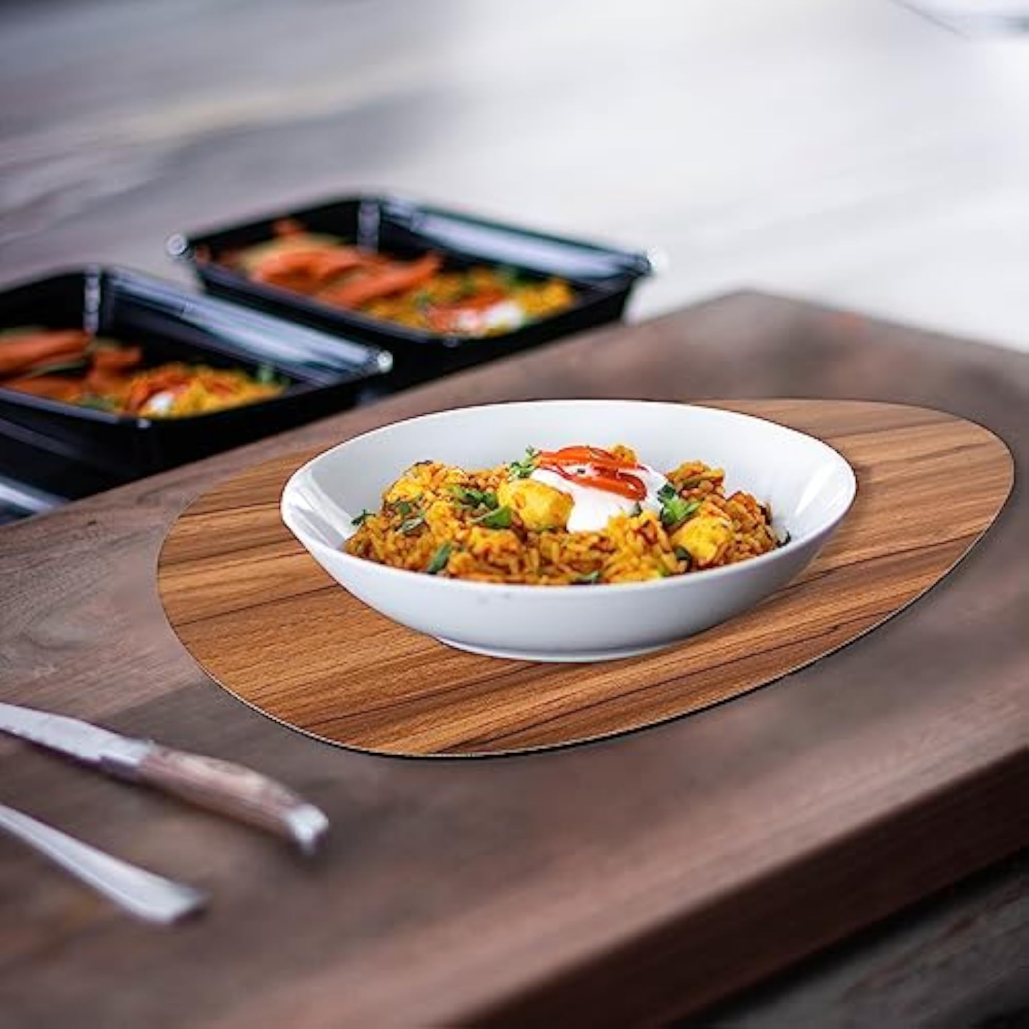 Natural Solid Wood Oval Placemat Set for Dining Table