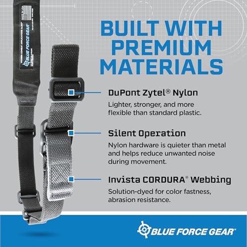 Blue Force Gear Vickers Padded Sling - 2-Point Tactical Rifle Sling - Nylon Hardware - Black