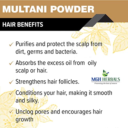 Image of MGH Herbals Multani Mitti Powder (200g) For Black Head Removal, Oil Control, Naturally Glowing Skin, Acne, Pimples, Tan Removal, Dandruff | Fuller's Earth Face Pack | Bentonite Clay Mask, 200gm