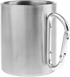 Caneca de acampamento de aço inoxidável de parede dupla para piquenique de escalada ao ar livre com mosquetão, inquebrável e portátil, perfeita para trekking e pesca, ótimo presente para entusiastas