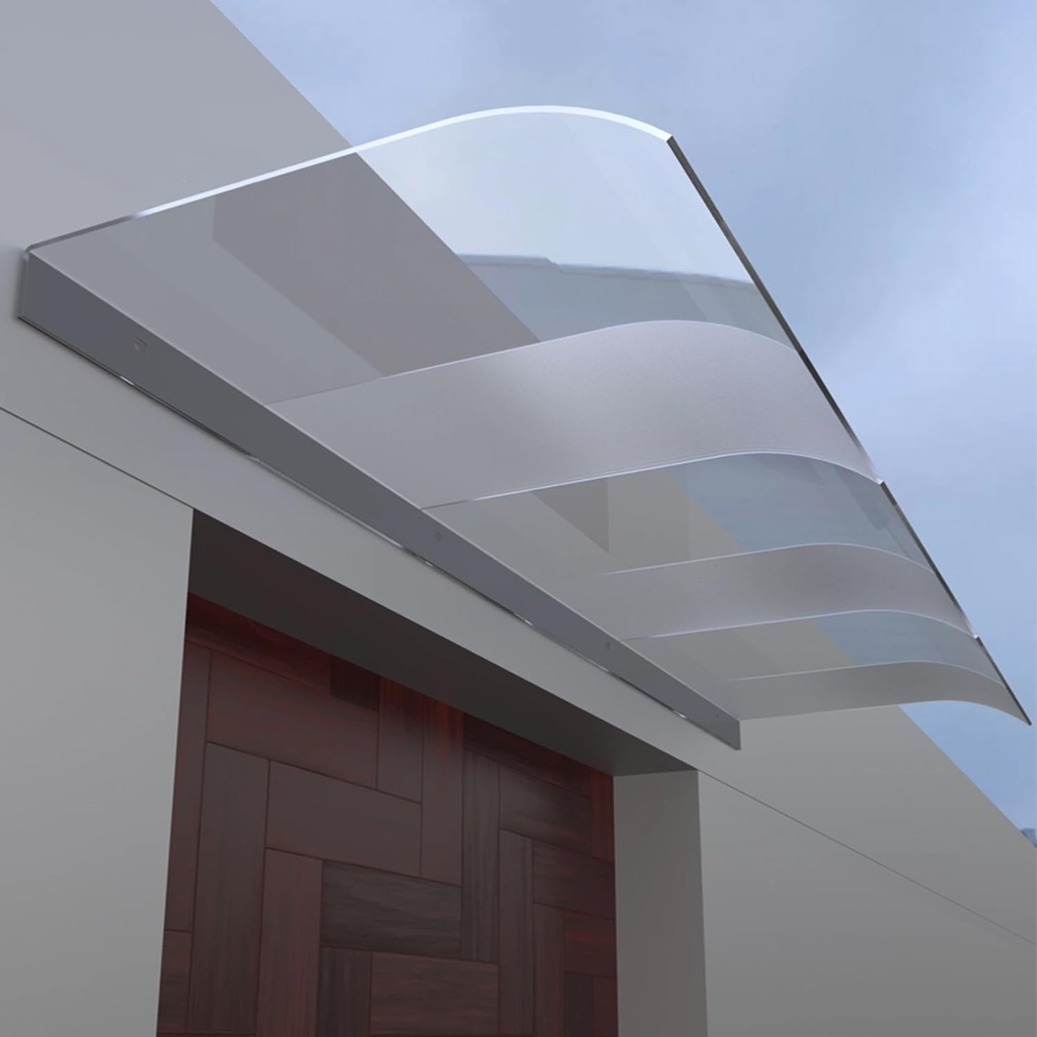 Auvent de terrasse en polycarbonate pour protéger l'entrée de la maison en été