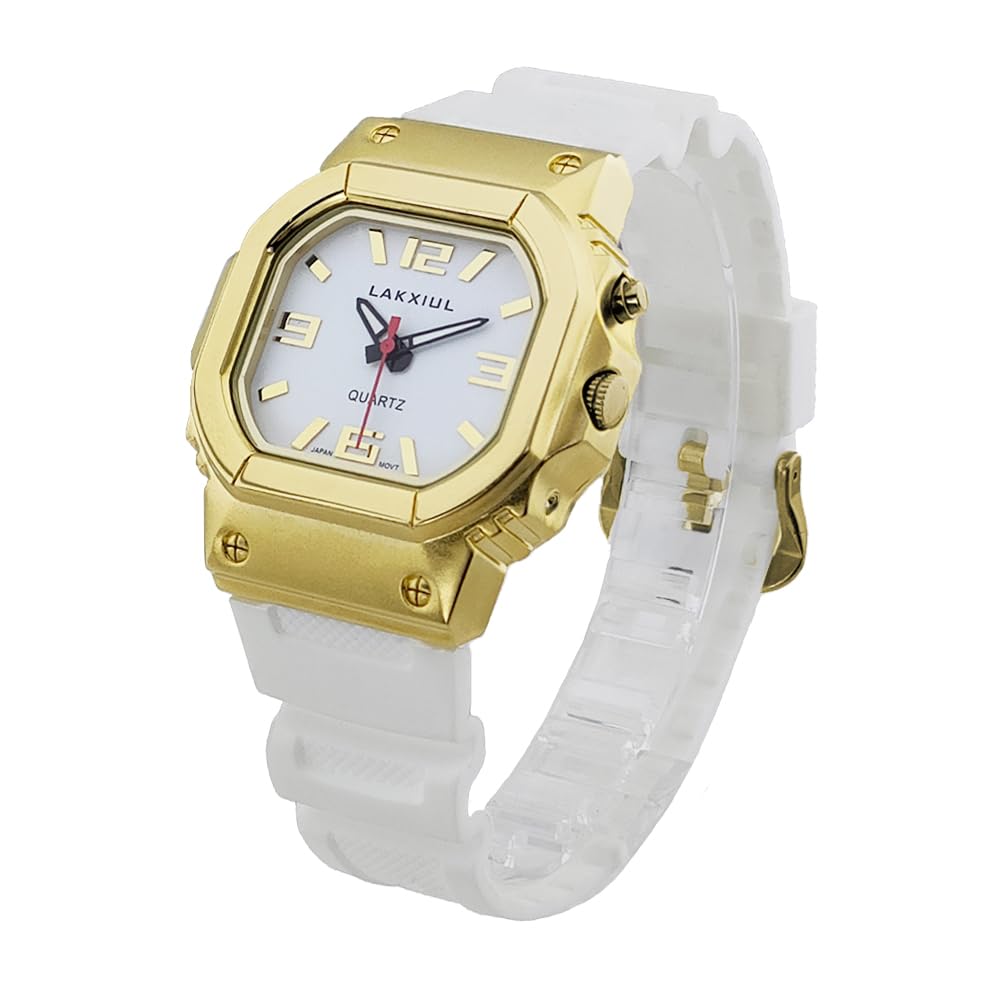 Reloj parlante de voz en inglés para ciegos, discapacitados visuales o ancianos, caja dorada, correa blanca, 金