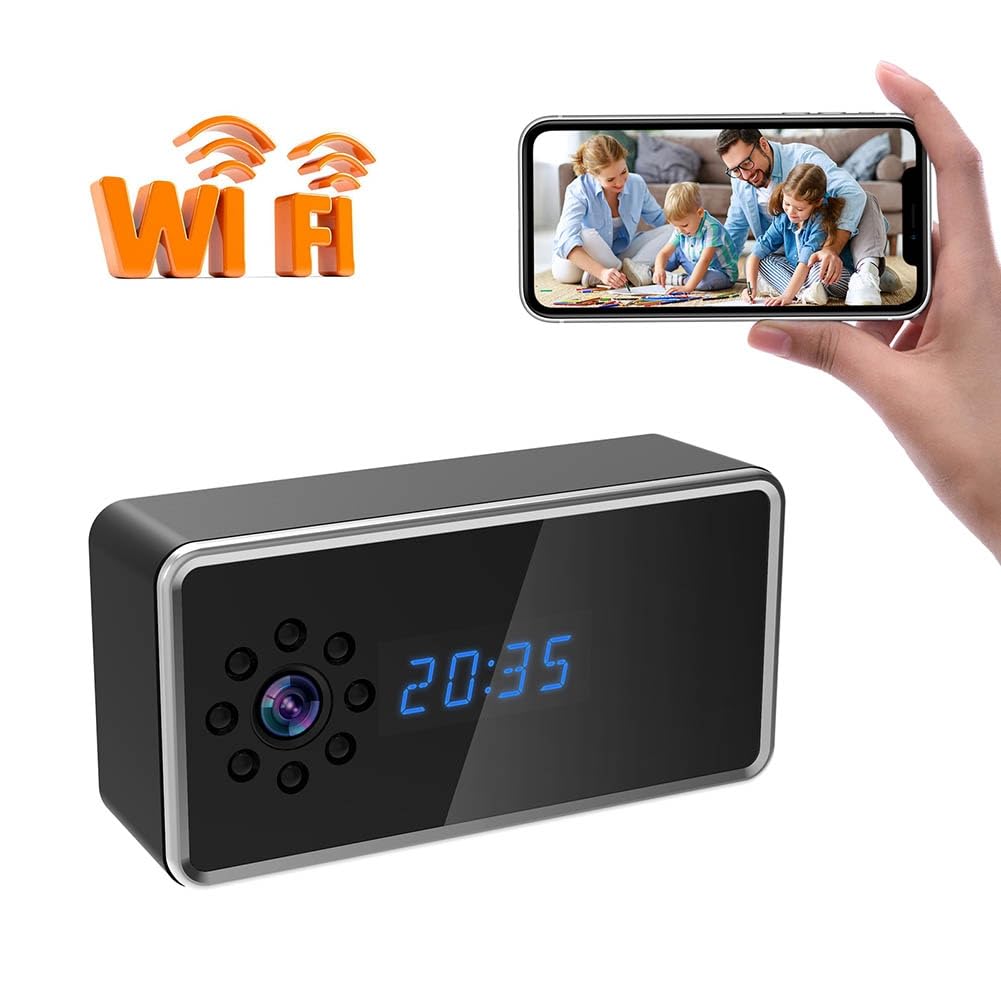 Mini Caméra Horloge WiFi Full HD 4K avec Contrôle sans Fil Vision Nocturne Enregistreur Vidéo DV Caméscope Vision Nocturne Audio Bidirectionnelle Moniteur