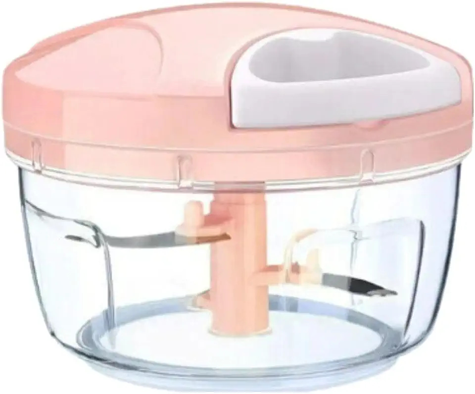 Mini Processador de Alimentos Manual 3 Lâminas 500 ml Compacto e Portátil sem Eletricidade (Rosa Salmão)