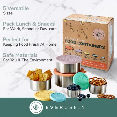 Everusely Stainless Steel Containers With Lids, Stackable Toddler Snack Containers, Leak-Proof Stainless Steel Lunch Box For Kids, Metal Food Storage Containers, Bento Box For Salad, Kids Lunch Box #TOP3