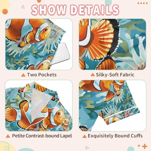 senya Colorful Coral Fishes Satin Summer Pajama Sets Silk Short Sleeve Button Down Sleepwear3