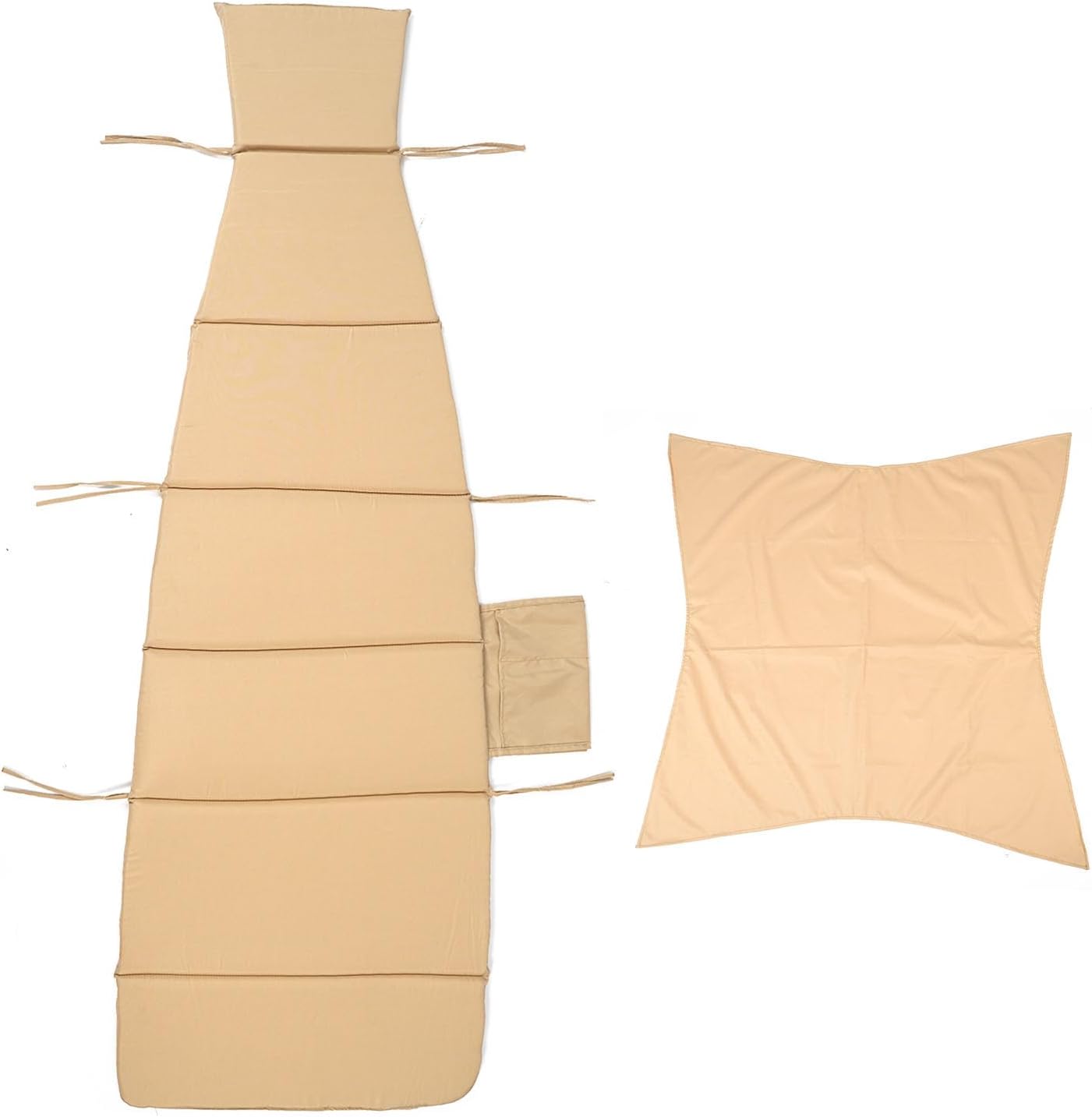 Outdoor Hanging Lounge Chair Cushion with Umbrella – High-Resilience Sponge, Side Pocket, Fade-Resistant, Patio Curved Chaise Hammock Swing Lounger Cushion Pad（Khaki）